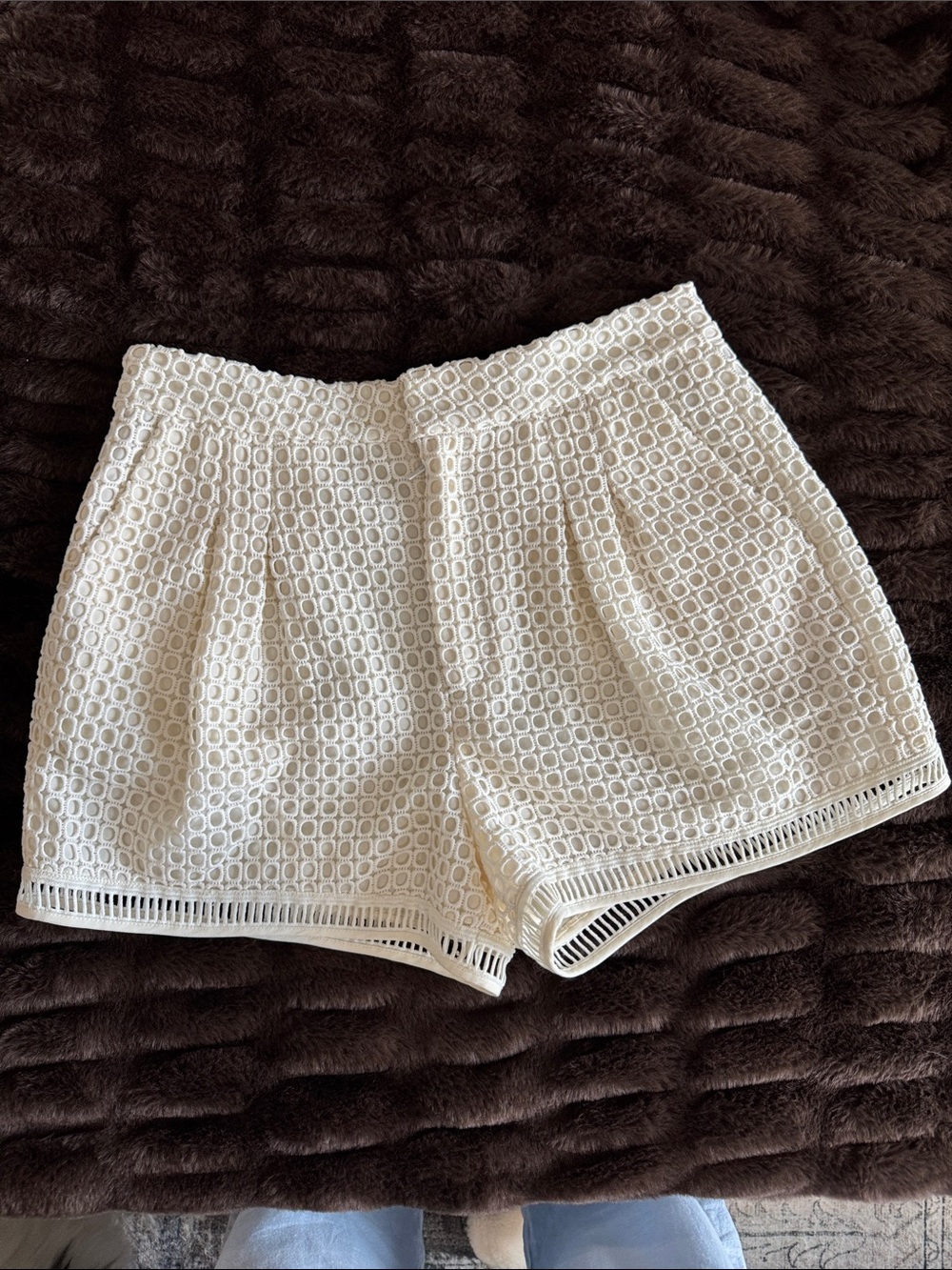 Joie Cream Crochet Overlay High-Waist Shorts